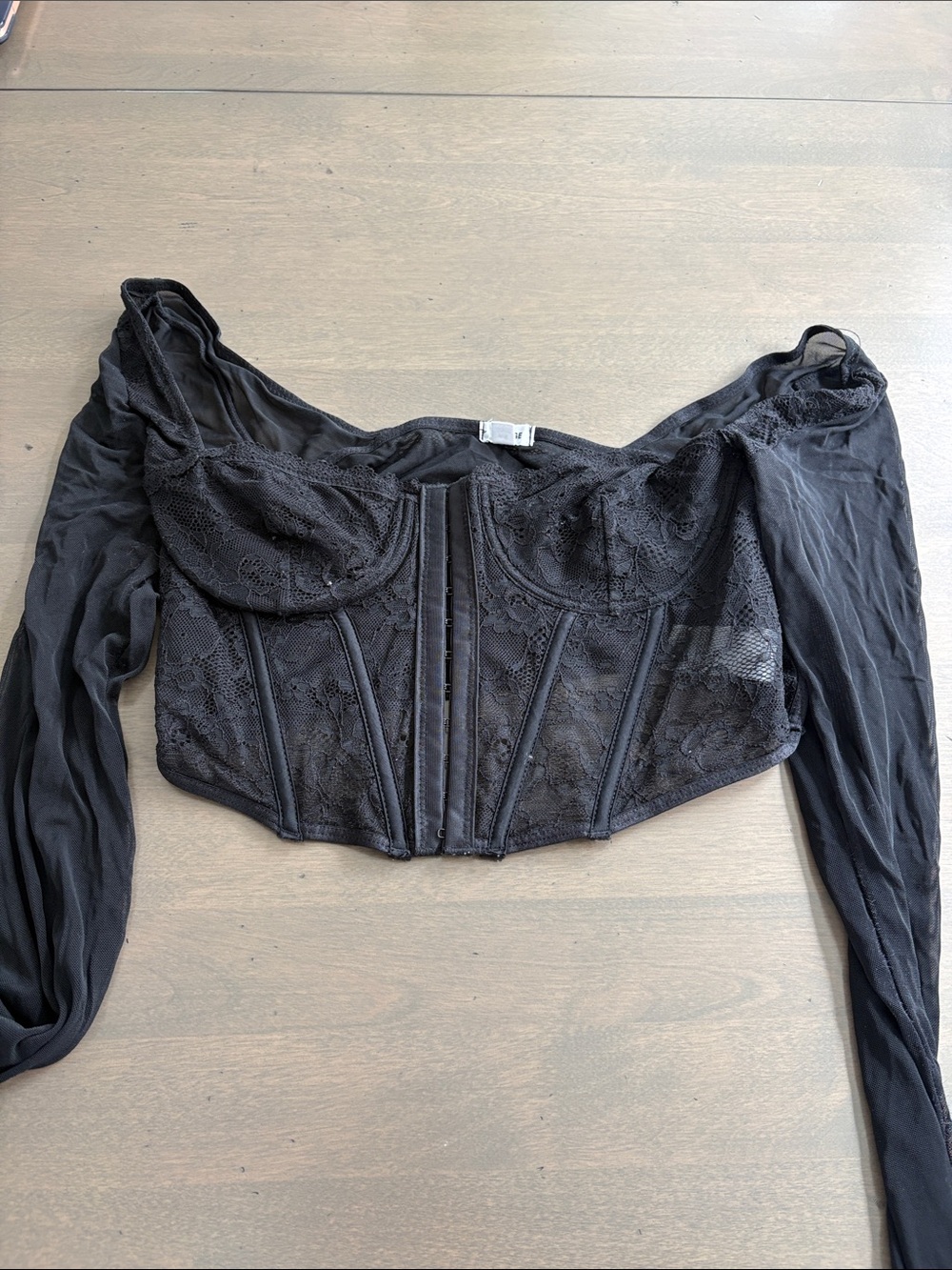 Garage Black Lace Long Sleeve Crop Bustier Top